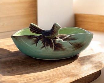 Vintage 1940's McCoy "Bird Bath" Green And Brown Bowl/ Planter