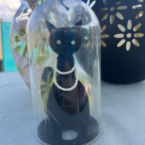1960 Vintage Black Velvet Max Factor Cat Perfume Stand W/yellow