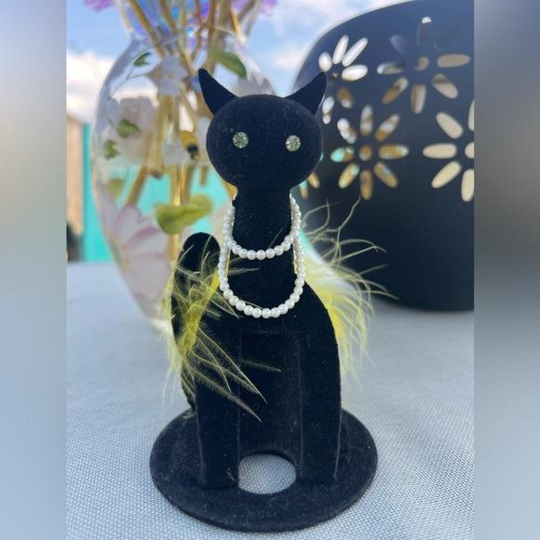 1960 Vintage Black Velvet Max Factor Cat Perfume Stand W/yellow