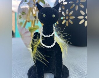 1960 Vintage Black Velvet Max Factor Cat Perfume Stand W/yellow