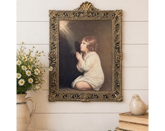 Brass Frame Convex Bubble Glass Heavy Italian Frame Hollywood Regency Vintage