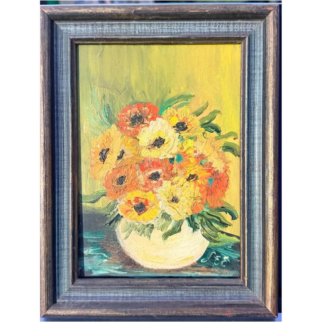 Vintage 1960s Original Oil Painting on Board Featuring a Floral Still ...
