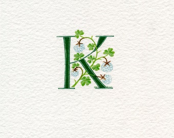 Initial letter 'K' handpainted with white Clover custom letter handmade letter gifts