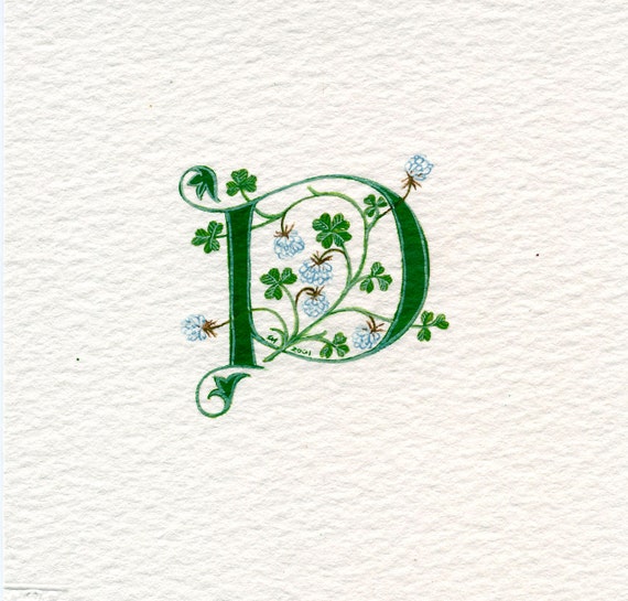 Initial letter 'P' handpainted in green with lucky | Etsy