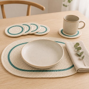 Crochet Placemat Pattern PDF, Oval Table Mat & Coaster Set, Confident Beginner Home Decor, Instant Download
