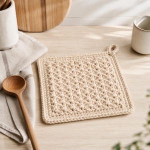 Crochet Potholder Pattern PDF | Beginner Crunch Stitch Hot Pad | Double Thick Cotton Pot Holder | Farmhouse Kitchen Decor