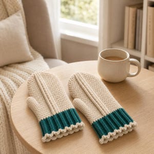 Crochet Mitten Pattern PDF: Textured Adult Mittens, Ribbed Cuff, Worsted Yarn - Northline Ridge