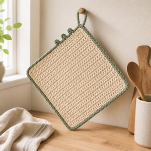 Crochet Potholder Pattern PDF, Double Layer Hot Pad, Beginner Easy Cotton Kitchen Trivet, Textured Square US Terms