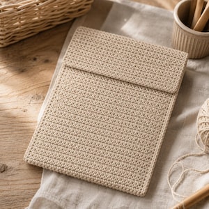 Peut inclure: Une pochette rectangulaire en crochet beige présentant un motif de points dense et uniforme ainsi qu'un rabat repliable. L'article est fabriqué à partir de fil de couleur claire et affiche une surface texturée cohérente sur tout son design.
