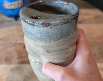12 oz Ceramic To-Go Mug, Handmade Pottery Travel Cup, Stoneware Coffee Mug