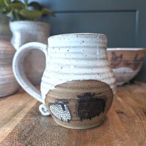 Handmade Pottery Sheep Mug: Stoneware Coffee Cup, Sheep Lover Gift
