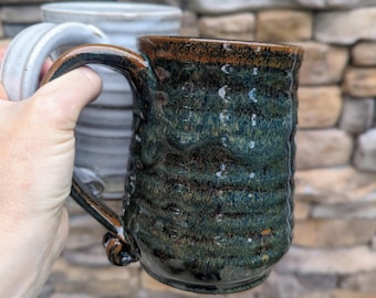 Giant Stoneware Pottery Mug: Handmade Wheel Thrown Ceramic Coffee Cup