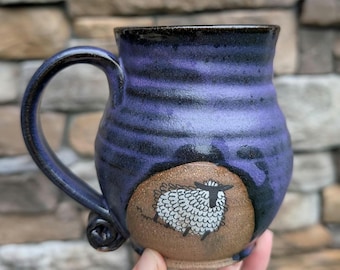 Sheep Coffee Mug, Handmade Ceramic Mug, Farmhouse Gift, Stoneware Coffee Cup, Gift for Sheep Lover
