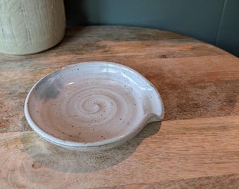 Handmade Ceramic Spoon Rest, Wheel Thrown Stoneware Kitchen Spoon Holder