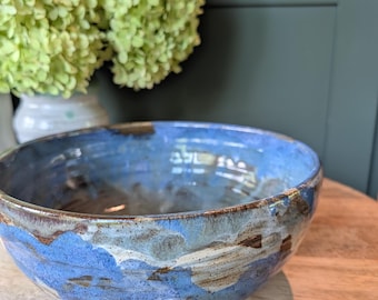 One of a Kind Patchwork Salad Serving Bowl, Wheel Thrown Stoneware, Handmade Pottery