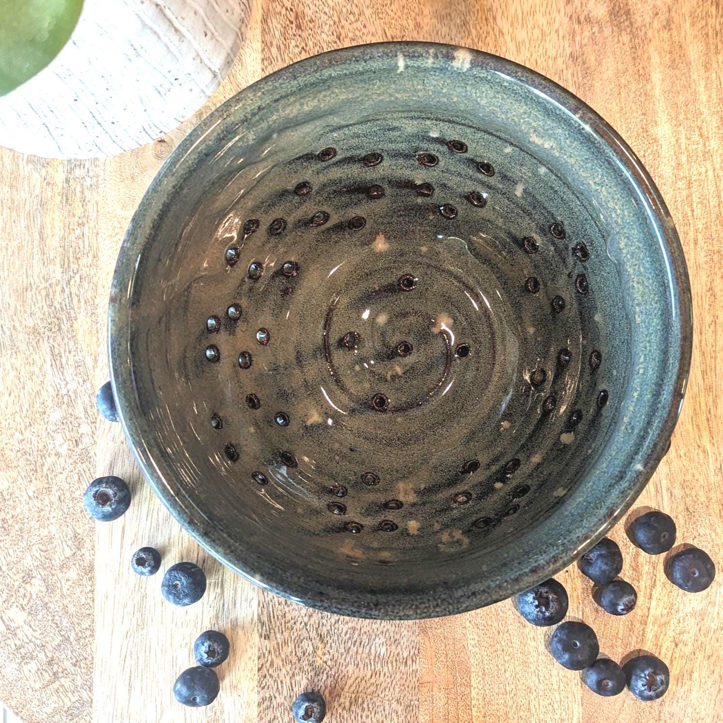 Ceramic Berry Bowl Earthy Glazed Small Handmade Fruit Colander Rustic Wheel Thrown Stoneware Kitchen Bowl