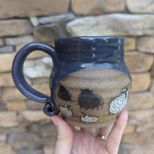 Handmade Stoneware Tea Mug: Rustic Sheep Design, 12 oz