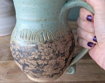 Floral Coffee Mug, Handmade Ceramic Mug, Stoneware Coffee Cup, Gift for Her, Garden Lover Gift