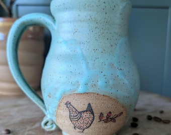 Ezra Large Handmade Chicken Coffee Mug: Wheel Thrown Stoneware Cup