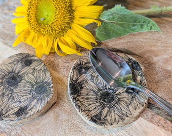 Sunflower Spoon Rest Handmade Pottery, Stoneware, Rustic Decor, Small Kitchen Gift
