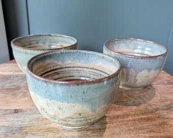 Wedding Gift Handmade Pottery Bowl, Wheel Thrown Stoneware Ice Cream Bowls, Ceramic Dessert Bowls, Blue Rustic Salad Bowls