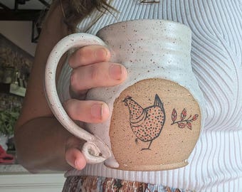 Chicken Lover Gift, Ceramic Coffee Mug, Handmade Petite Stoneware,  Farmhouse Kitchen, Ready to ship
