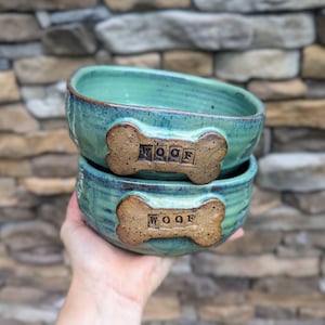 Handmade Square Ceramic Dog Bowl: Pottery Food/Water Dish