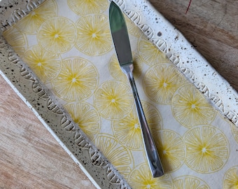 Lemon Serving Platter, Handmade Ceramic Charcuterie Board, Citrus Kitchen Decor, Hostess Gift, Appetizer Tray