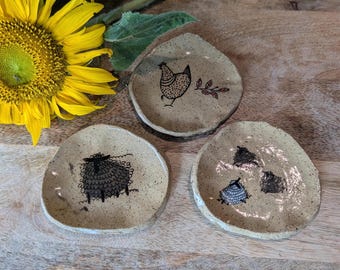 Farmhouse Spoon Rest Handmade Pottery, Chicken or Sheep, Stoneware Dish, Teacher Gift, Stocking Stuffer