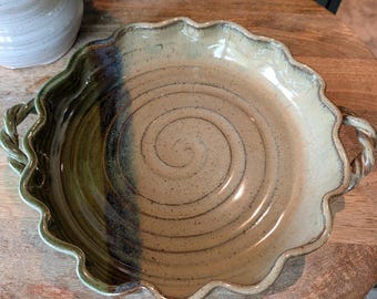 Pie Dish with Handles, Ceramic Quiche Pan, Rustic Baking Dish, Wedding & Housewarming Gift, Handmade Stoneware