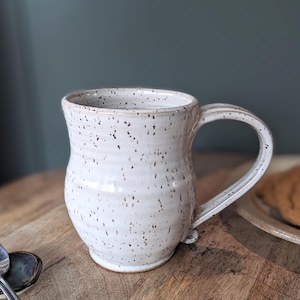 Pottery Coffee Mug - Handmade White Ceramic Mug - Rustic Stoneware Coffee Cup - Large 16 oz Wheel Thrown Mug - Coffee lover&#39;s gift