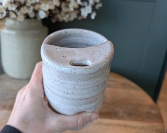 Taza de viaje de cerámica sin asa – Taza de gres para llevar de 473 ml con agarre en espiral, regalo para amantes del té