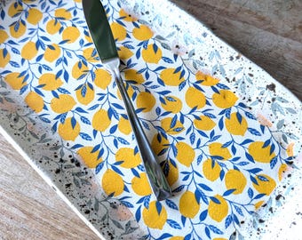 Lemon Serving Platter, Handmade Ceramic Charcuterie Board, Mediterranean Kitchen Decor, Hostess Gift, Appetizer Tray