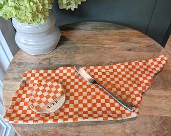 Handmade Tennessee Platter, Orange White Checkered UT Vols Serving Tray, TN Gift