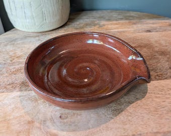 Pottery Spoon Rest, Handmade Stoneware Utensil Rest for Modern Kitchens