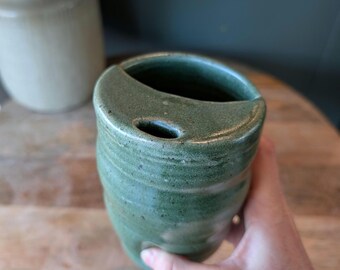 Ceramic Travel Mug, 12oz Pottery To-Go Cup, Handmade Stoneware Coffee Mug with Swirl Grip