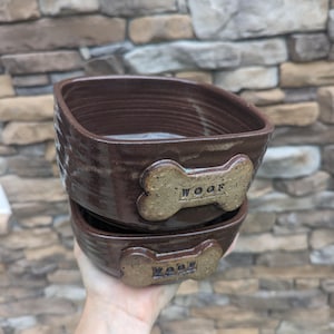 Unique Handmade Square Ceramic Dog Bowl: Pottery Food/Water Dish
