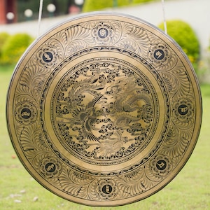 Bronze Dragon Phoenix Gong 50cm-100cm - Tibetan Gong for Sound Healing & Meditation - Handmade Gong Bell - Spiritual Gong from Nepal