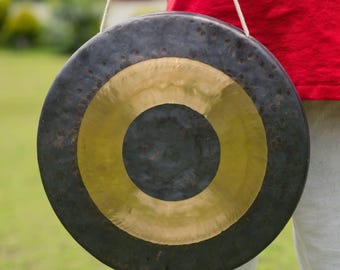 Hand-Hammered Black & Gold Chau Gong: Sound Healing, Meditation, Reiki (35-100cm)