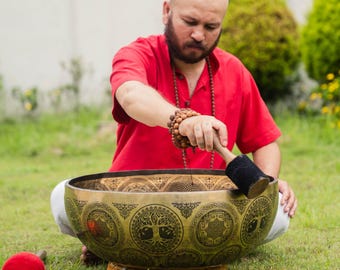Large Buddha Feet Singing Bowl: Handmade Tibetan Standing Sound Healing