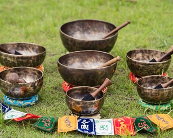 Full Moon Chakra Healing Singing Bowl Set: 7-Metal, Handmade Tuned for Sound Healing