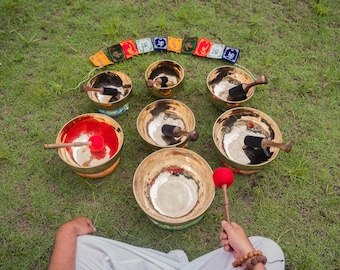 Handmade 7-Metal Singing Bowl Set: Chakra Healing, Meditation