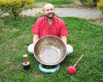 Large Flower of Life Tibetan Singing Bowl: Handcrafted 7-Metal, Deep Sound Healing, Mindfulness