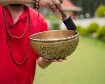 Handcrafted Chakra Mandala Singing Bowl: Sound Healing, Meditation, Yoga