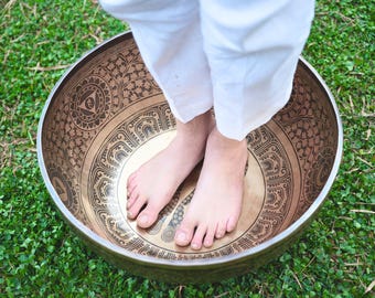 Handmade Buddha Feet Standing Singing Bowl: Large Chakra Healing Tibetan Mediation & Deep Sound Therapy