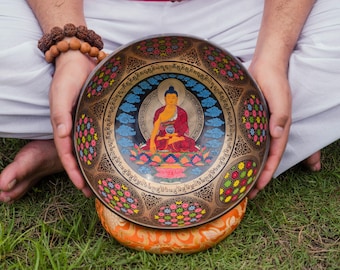 Hand Painted Tibetan Singing Bowl: 7-Metal Thangka Art, Meditation Sound Bowl