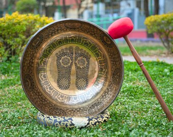 Handmade Buddha Feet Standing Singing Bowl: Large Chakra Healing Tibetan Mediation & Deep Sound Therapy