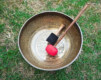 Extra Large Tibetan Singing Bowl: Hand-Carved Tree of Life for Sound Therapy and Meditation
