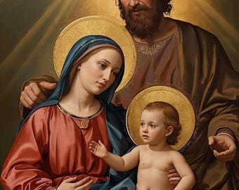 Holy Family Print St Joseph Christian Wall Art, Mary and Joseph Spiritual Printable Christian Artwork, Housewarming Gift, Digital Download