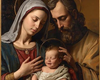 Holy Family Print Christian Wall Art Gifts, Mary and Joseph Printable Catholic Wall Art, Christian Artwork for Living Room, Digital Download